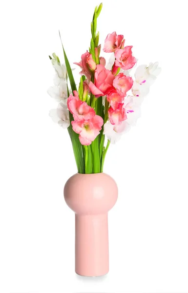 Vase Gladiolus Flowers White Background — Stock Photo, Image