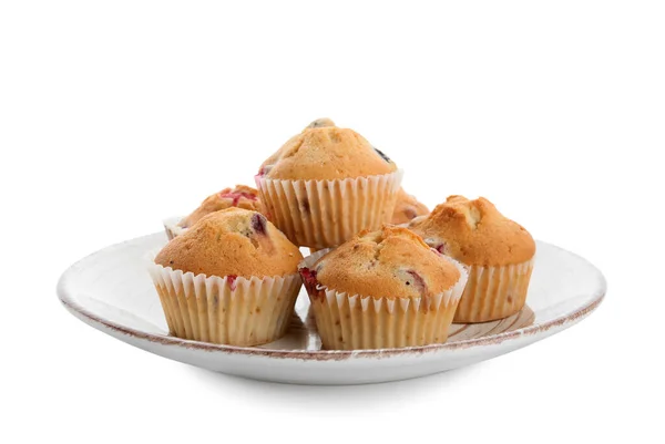 Πιάτο Νόστιμα Cranberry Muffins Λευκό Φόντο — Φωτογραφία Αρχείου