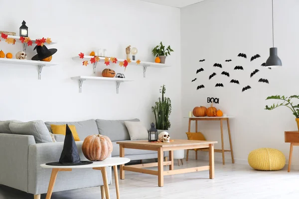 Interior Modern Living Room Decorated Halloween — Stock Photo, Image