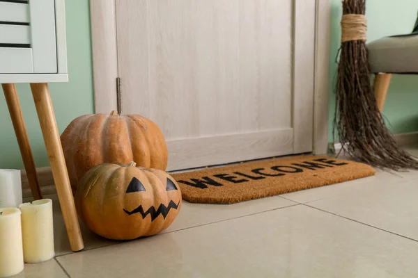 Halloween Pumpkins Door Hallway — Stock Photo, Image