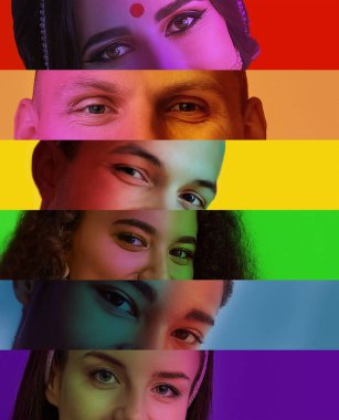 Renkli geçmişi olan bir grup insan. LGBT kavramı