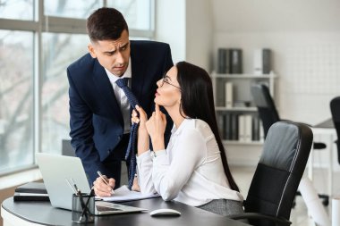 Ofiste patronunu baştan çıkaran genç ve güzel bir sekreter. Taciz kavramı