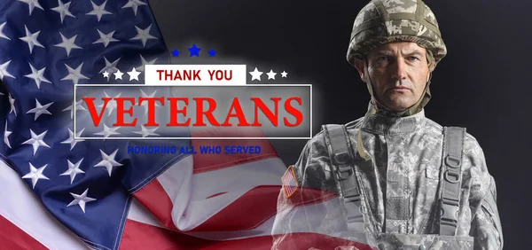 Gratulationskort För American Veterans Day Med Manlig Soldat — Stockfoto