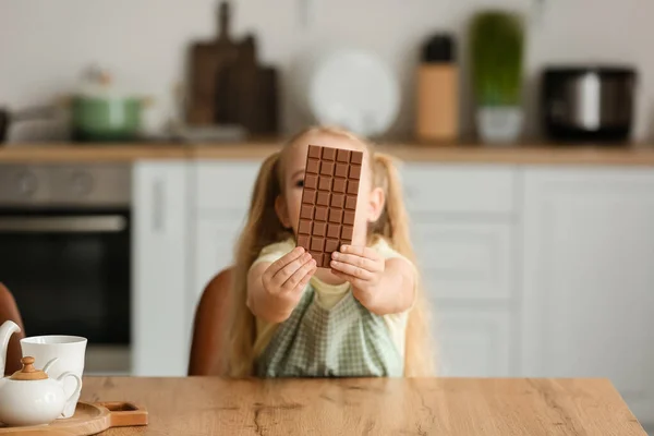 Cute Little Girl Chocolate Kitchen — Stock Photo, Image