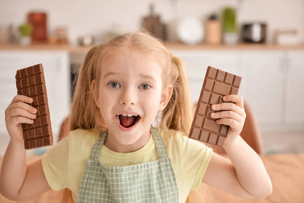 Cute Little Girl Chocolate Kitchen Closeup — Stock Photo, Image