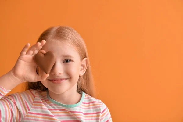 Cute Little Girl Chocolate Color Background Closeup — Stock Photo, Image