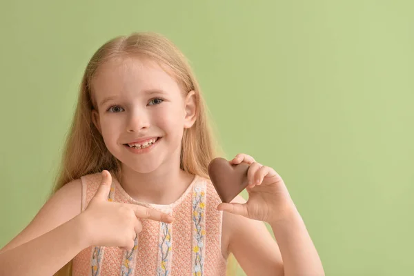 Cute Little Girl Sweet Chocolate Color Background — Stock Photo, Image