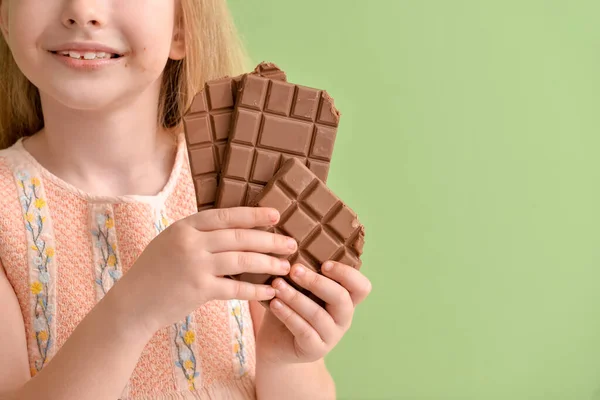 Cute Little Girl Chocolate Color Background Closeup — Stock Photo, Image