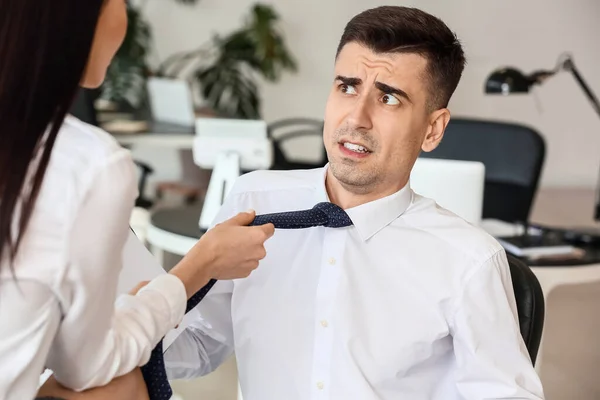 Beautiful Young Secretary Seducing Her Boss Office Concept Harassment — Stock Photo, Image