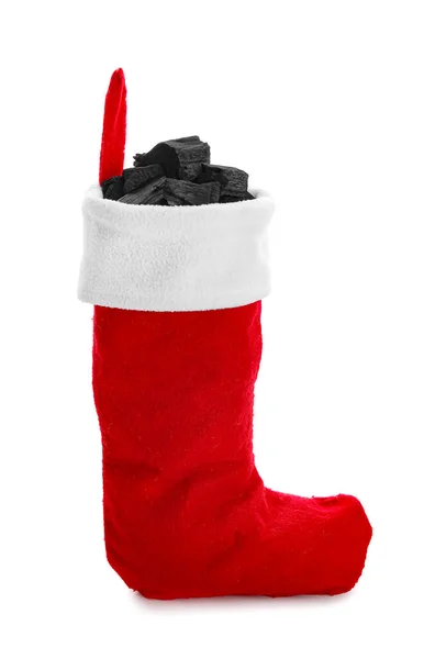 Рождественский Носок Углем Белом Фоне — стоковое фото