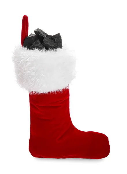 Christmas Sock Coal White Background — Stock Photo, Image