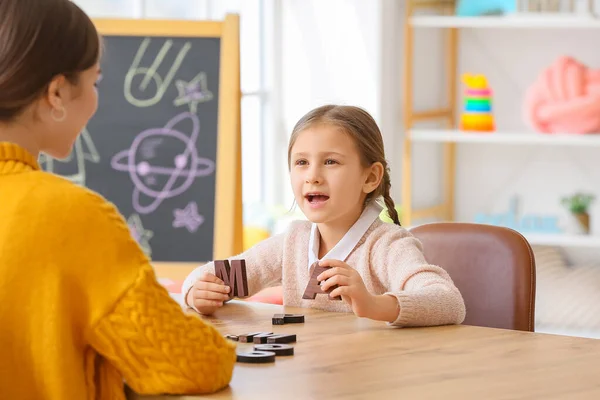 Speech Therapist Working Cute Girl Clinic — Stock Photo, Image