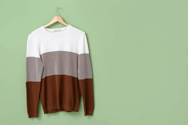 Hanger Stylish Sweater Color Background — Stock Photo, Image