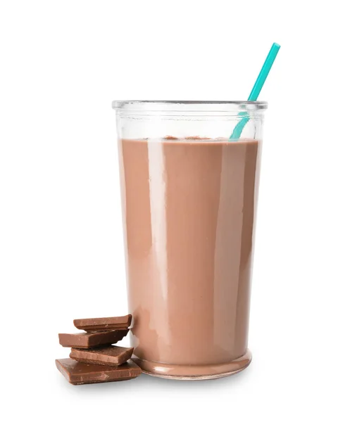 Glass Tasty Chocolate Milk White Background — Stock Photo, Image