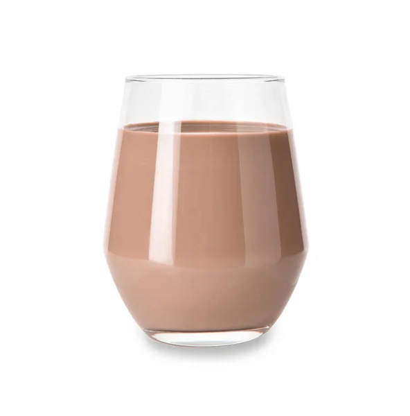 Glass Tasty Chocolate Milk White Background — Stock Photo, Image