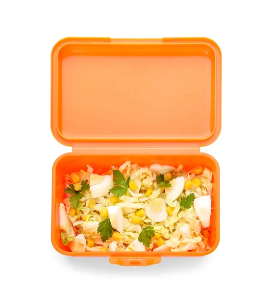 Orange Container Fresh Salad White Background — Stock Photo, Image