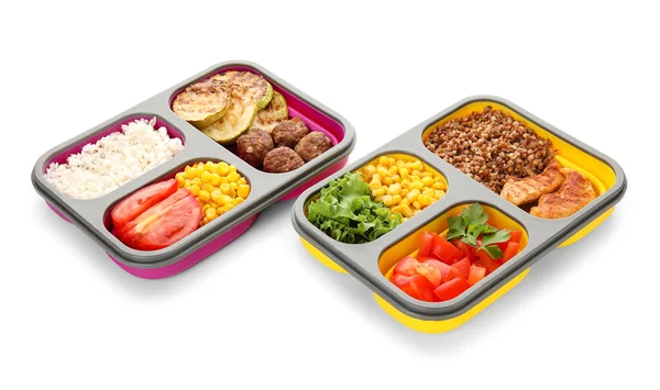Containers Healthy Food Compartments White Background — Stock Photo, Image