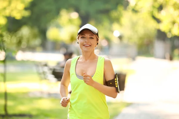Sporty Mature Woman Running Outdoors — Stock Photo, Image