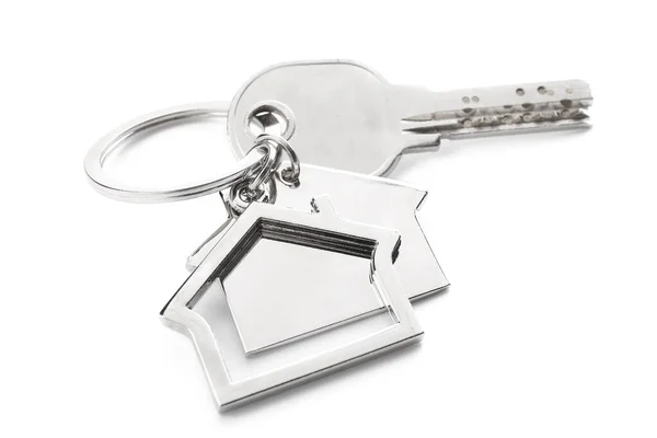 Klíč Klíčem Tvaru Domu Bílém Pozadí — Stock fotografie