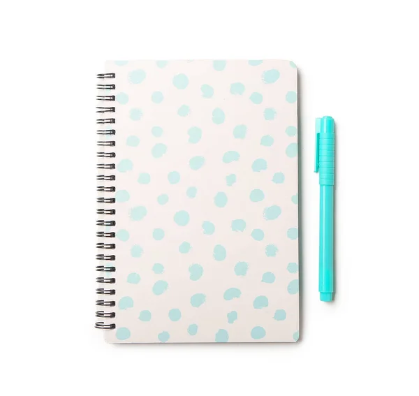 Notebook Elegante Caneta Fundo Branco — Fotografia de Stock