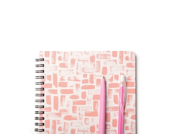 Carnet Élégant Stylos Sur Fond Blanc — Photo