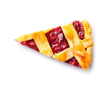 Beyaz arka planda lezzetli vişneli turta.