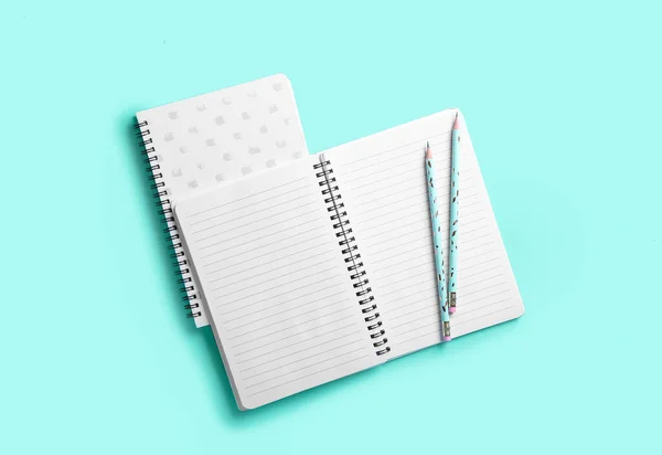 Stylish Notebooks Pencils Color Background — Stock Photo, Image