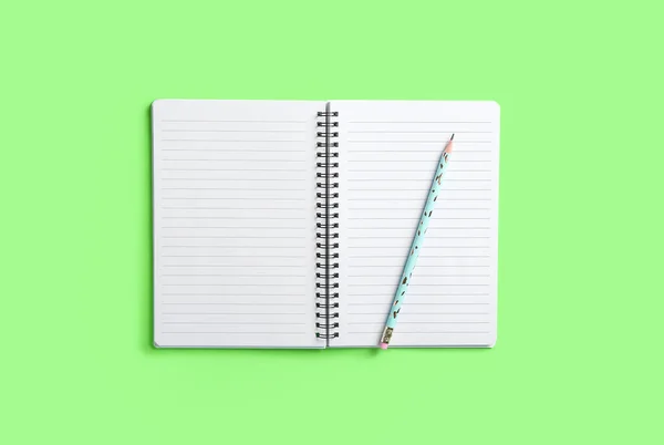 Open Notebook Pencil Color Background — Stock Photo, Image