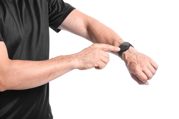 Male Runner Checking Pulse White Background — Stock Photo, Image