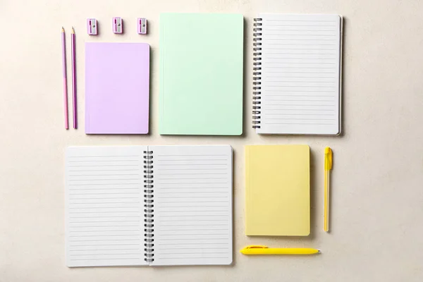 Notebooks Stationery Supplies Light Background — Stock Photo, Image