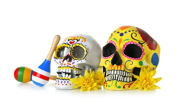 Crânes Humains Peints Pour Fête Des Morts Mexique Dia Muertos — Photo