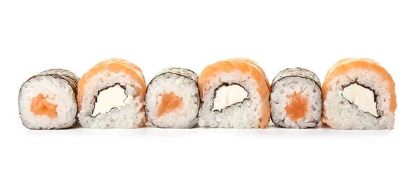 Köstliche Verschiedene Sushi Rollen Auf Weißem Hintergrund — Stockfoto