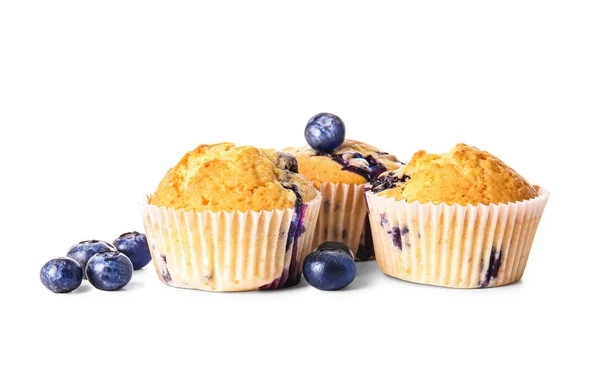 Gustosi Muffin Mirtilli Sfondo Bianco — Foto Stock