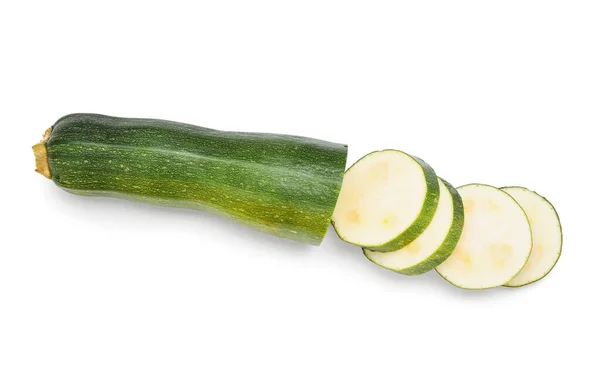 Färsk Zucchini Squash Och Skivor Vit Bakgrund — Stockfoto