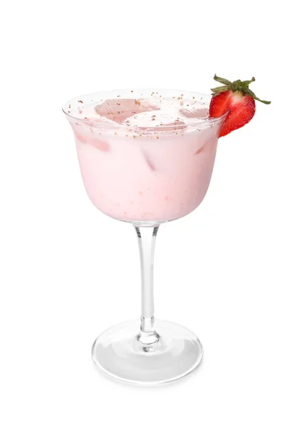 Glass Strawberry Pina Colada Cocktail White Background — Stock Photo, Image