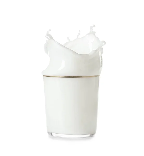 Glas Weißer Milch Spritzt Auf Weißem Hintergrund — Stockfoto