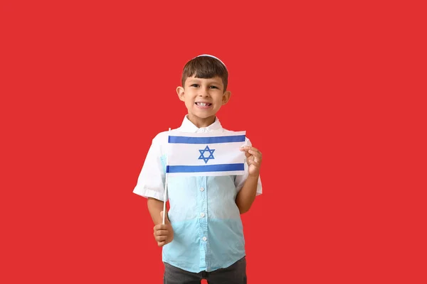 Little Boy Flag Israel Color Background — Stock Photo, Image