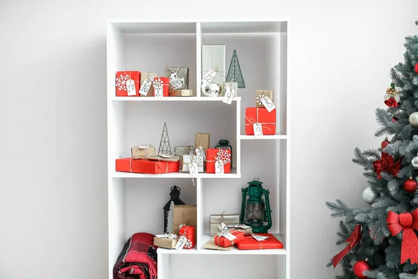 Advent Calendar Gift Boxes Shelf Unit Christmas Tree — Stock Photo, Image