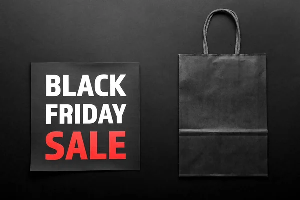 Shopping Bag Card Text Black Friday Sale Dark Background — Stock Photo, Image