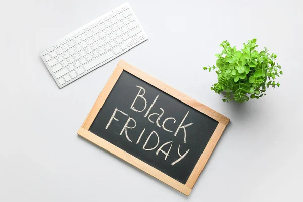 Chalkboard Text Black Friday Keyboard Light Background — Stock Photo, Image