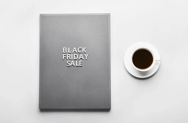 Board Text Black Friday Coffee Light Background — Stock Photo, Image