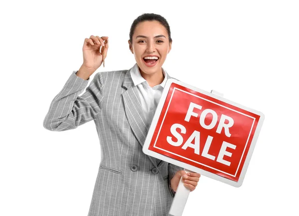 Real Estate Agent Sale Sign White Background — Stock Photo, Image