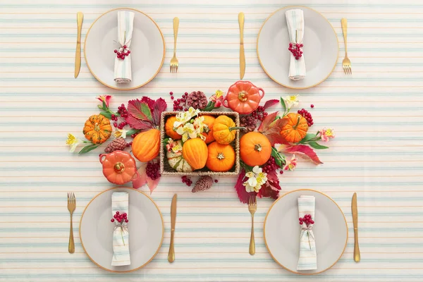 Festive Table Setting Beautiful Autumn Decor Restaurant — Stock Photo, Image