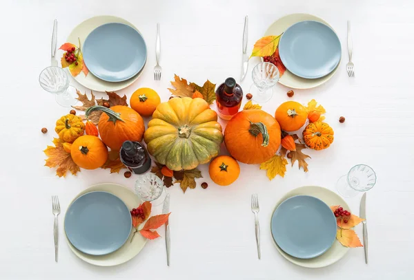 Festive Served Table Autumn Decor White Background — Stock Photo, Image