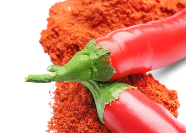 Red Chili Peppers Powder White Background Closeup — Stock Photo, Image