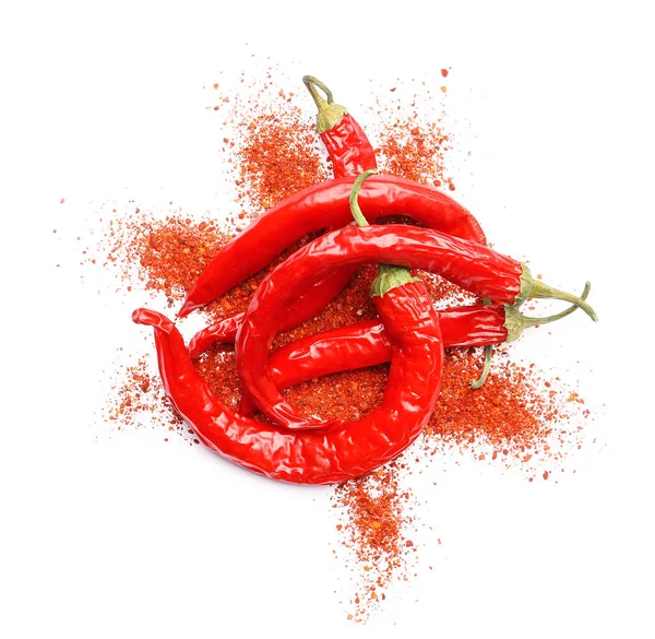 Fresh Red Chili Peppers Powder White Background — Stock Photo, Image