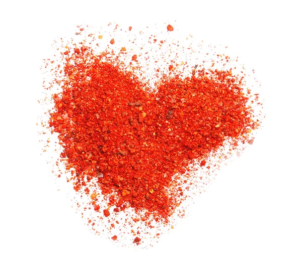 Szív Alakú Készült Piros Chili Por Fehér Alapon — Stock Fotó