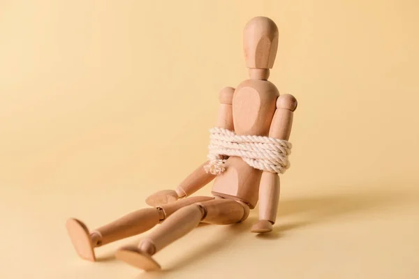 Mannequin Tied Rope Color Background Concept Hostage — Stock Photo, Image