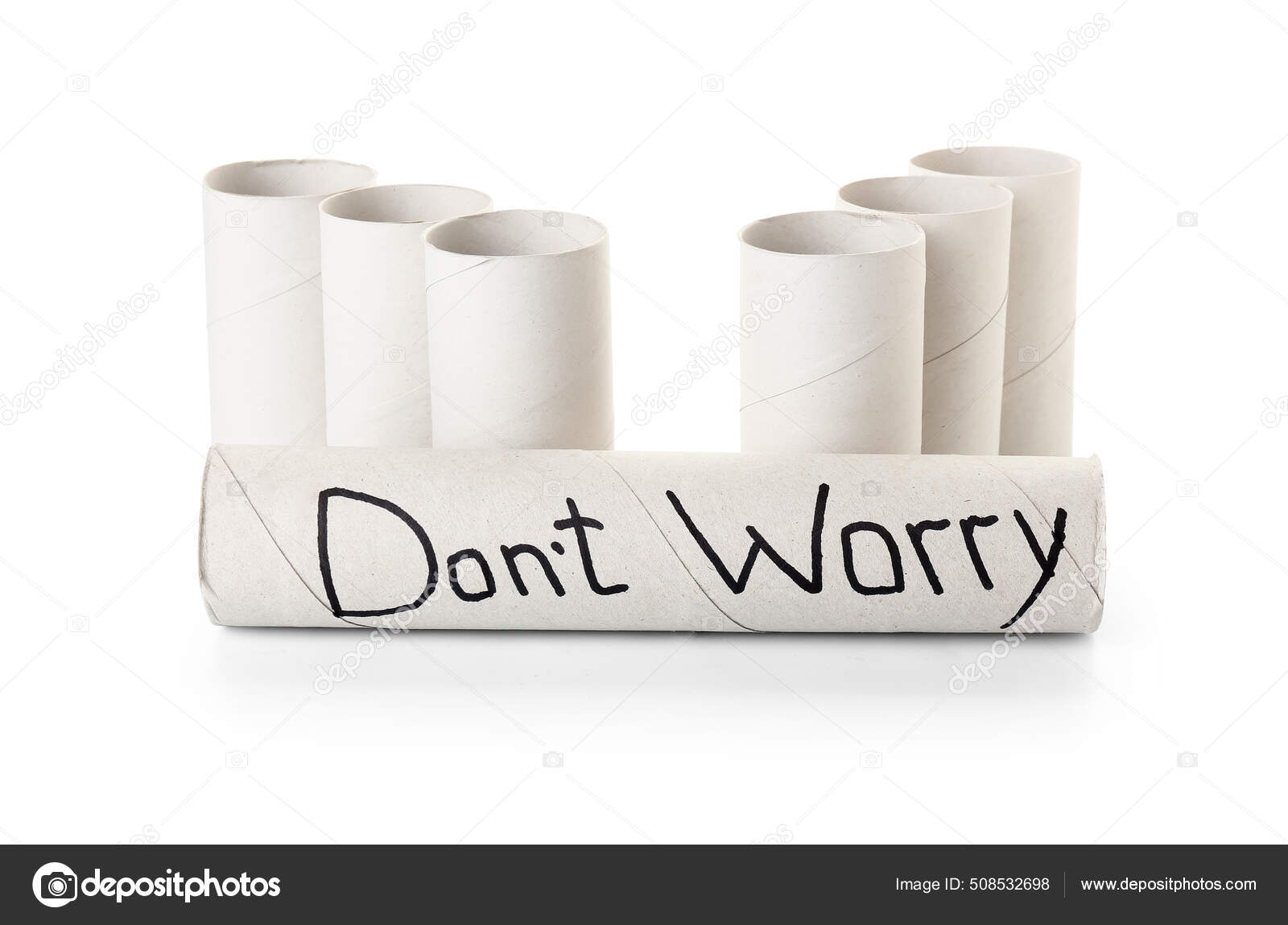 Toilet Paper Tubes Text Don't Worry White Background Stock Photo by  ©serezniy 508532698