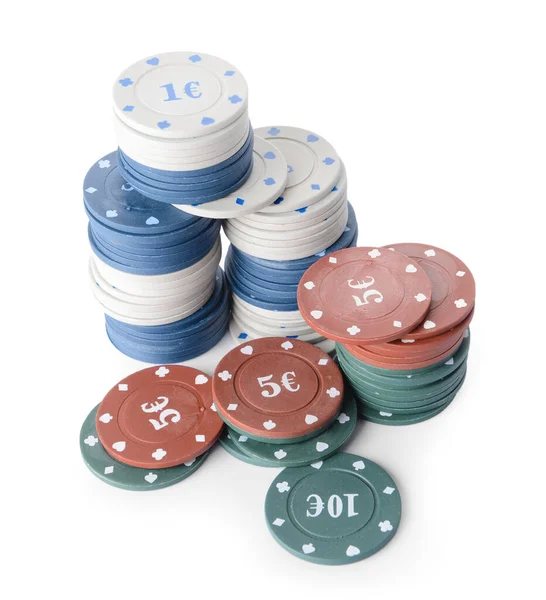 Empilement Jetons Pour Poker Sur Fond Blanc — Photo